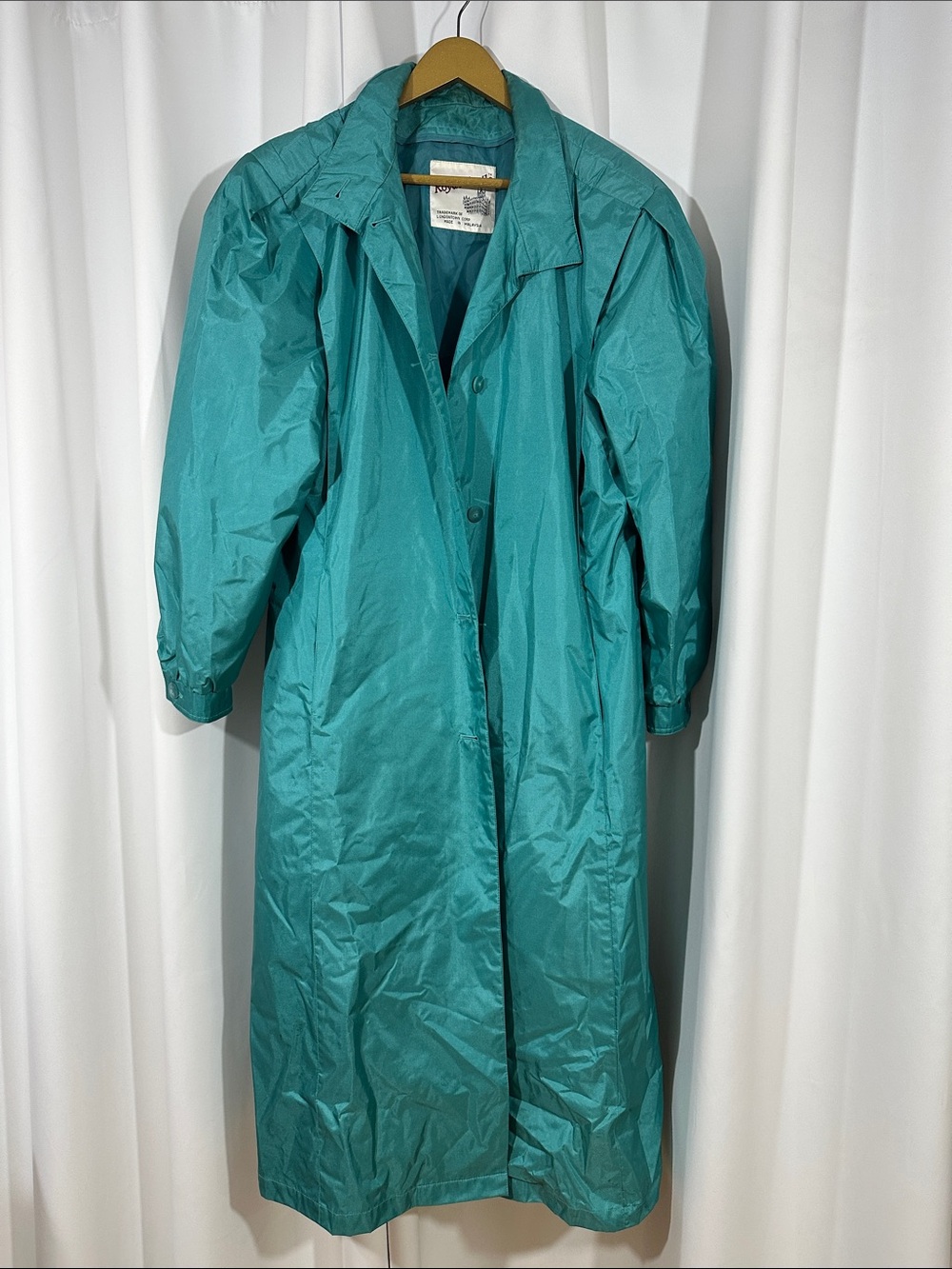 Vintage Royal Castle Teal Raincoat Size 14 Regular Rubberized Trench Coat